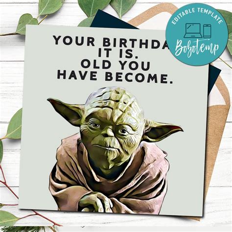 Yoda Old Birthday Card Template to print at home Instant Download ...