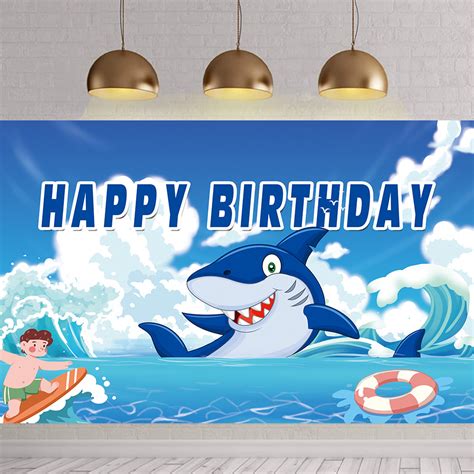 5x3ft Ocean Shark Theme Photography Background for Happy Birthday Banner Background Children's ...