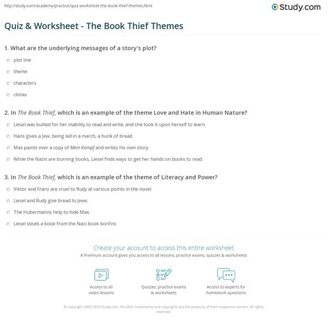 Quiz & Worksheet - The Book Thief Themes | Study.com