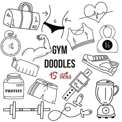 15 Fitness Doodles Clipart Gymnasium Fitness Workout | Etsy