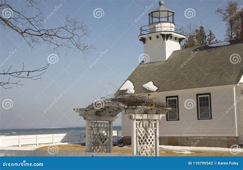 Old Mission Lighthouse, Traverse City, Michigan in Winter Stock Photo ...