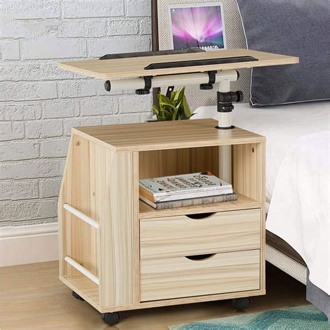 Erommy Bedside Table Height Adjustable End Table,Wooden Nightstand with Swivel Top,Storage ...