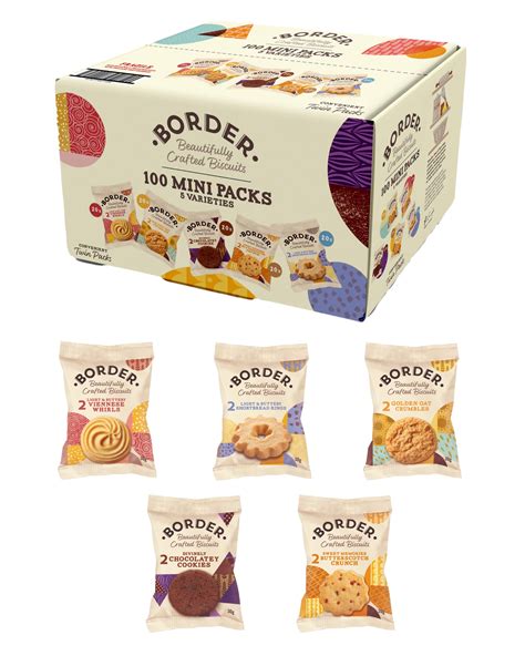 Buy Border Biscuits 100 Packs, Mini Multipacks Biscuits Box, 5 Flavour Variety Luxury Biscuits ...