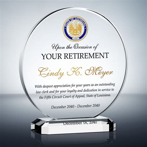 Court Clerk Retirement Award (#508-4) | Wording Ideas - DIY Awards