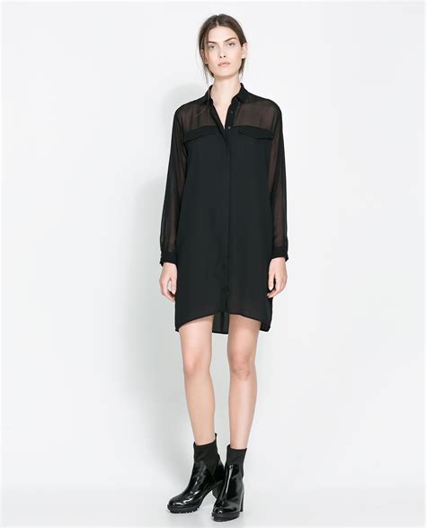 Zara Shirt Dress in Black | Lyst