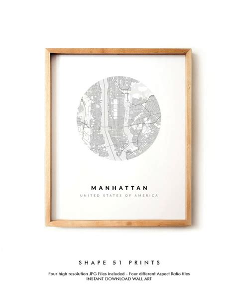 Manhattan NY City Poster Map Print Map Wall Art Black and - Etsy