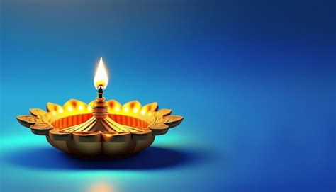 Premium AI Image | Beautiful Golden Diwali Diya Lamp Lights on Blue ...