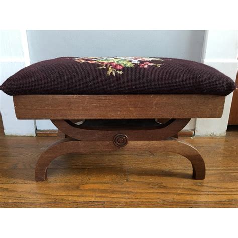 Antique Victorian Needlepoint Footstool | Chairish