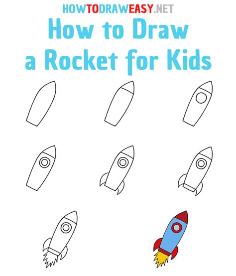 Rocket Drawing Easy Step By Step - Drawing Kids Rocket Easy Draw Choose ...