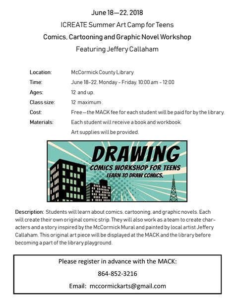 Art Camp for Teens – June 18-22, 2018 | McCormick County Library