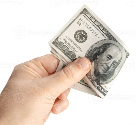 Hand holding folded hundred dollar bills isolated 21281803 PNG