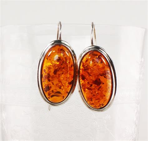 Large Vintage Amber Earrings Sterling Silver Amber Earrings | Etsy ...