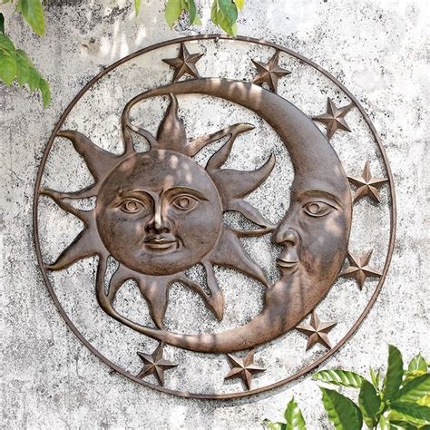 Sun Moon Celestial Face Wall Decor Metal Outdoor Plaque Solar Splendor,35''D #NA | Metal sun ...