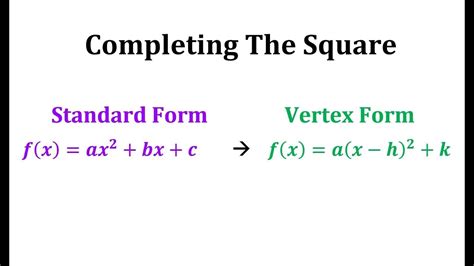 Writing a Quadratic Equation in Vertex Form: Completing the Square - YouTube