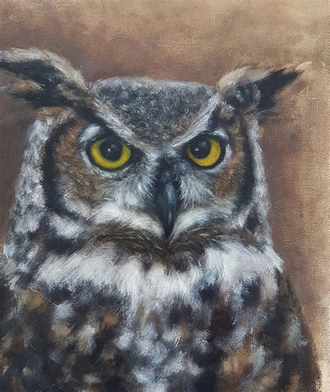 OWL OIL PAINTING / Great Horned Owl Original Oil Painting / Owl Oil on ...