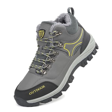 Mens Winter Hiking Shoes Fully Fur Lined Trekking Backpacking Water Resistant Anti-Slip Casual ...