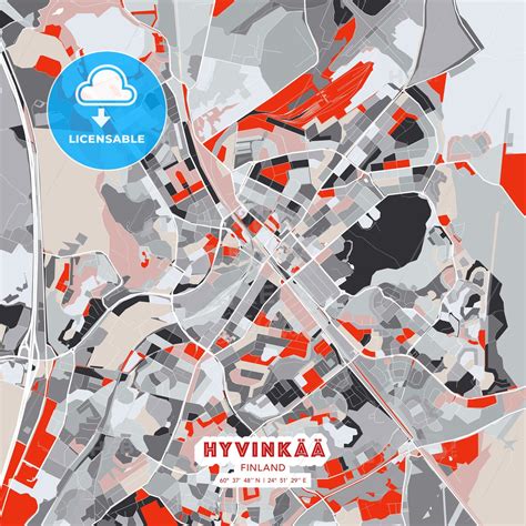 Hyvinkää, Finland - modern street map poster template with gray and red tones - HEBSTREITS