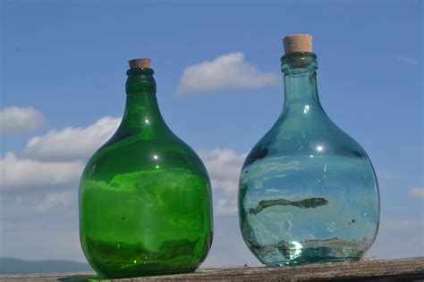 2 VINTAGE DEMIJOHN BOTTLES Large Wine Bottle Green Demijohn | Etsy