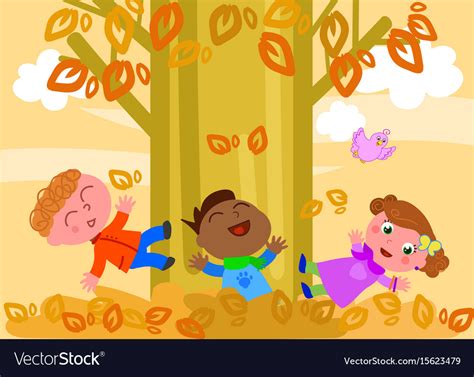 Kids playing with leaves Royalty Free Vector Image