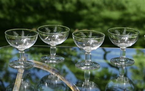 Vintage CRYSTAL Etched Cocktail Glasses with Square stem, Set of 6, Mixologist Craft Cocktail ...