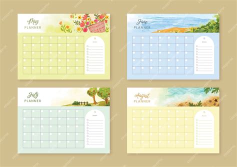 Free Vector | Watercolor monthly planner calendar