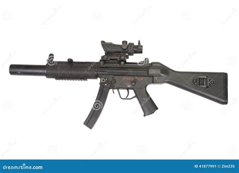 Submachine Gun MP5 With Silencer Isolated Stock Image - Image of rock ...