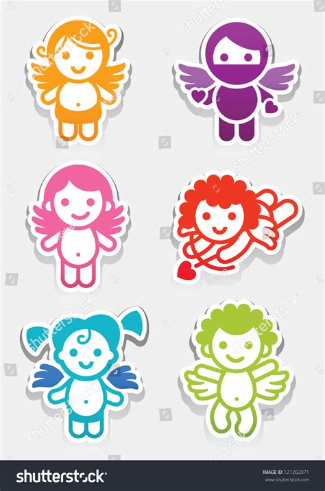 Colored Stickers Cupid-Set Icons, Collection Symbols Stock Vector Illustration 121262071 ...