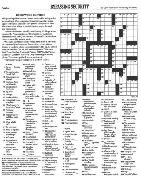 New York Times Sunday Crossword Puzzle Printable | Printable Crossword ...