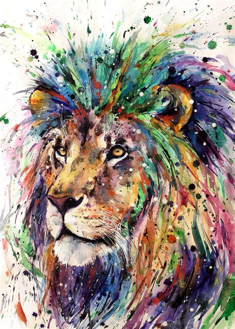 rainbow lion by ElenaShved.deviantart.com on @DeviantArt Lion Painting Acrylic, Watercolor Lion ...