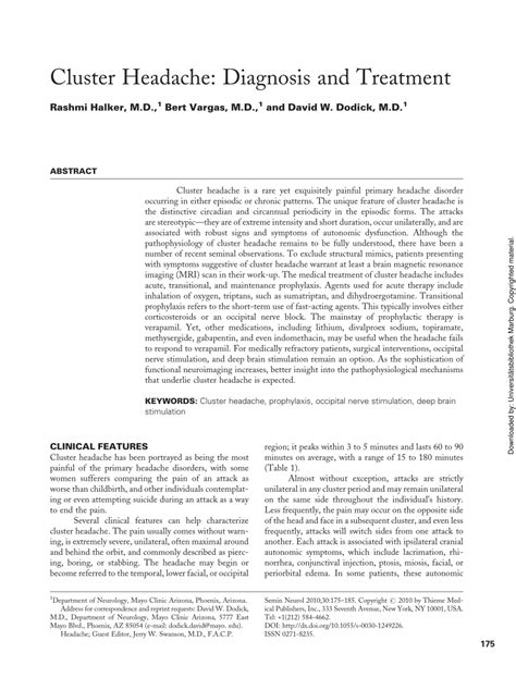 (PDF) Cluster Headache: Diagnosis and Treatment