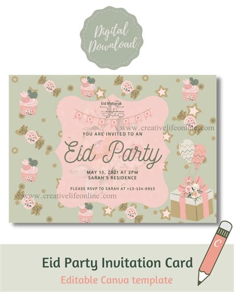 Eid Party Invitation Card Eid Digital Card Eid Template Card Eid Printable Card Eid Editable ...