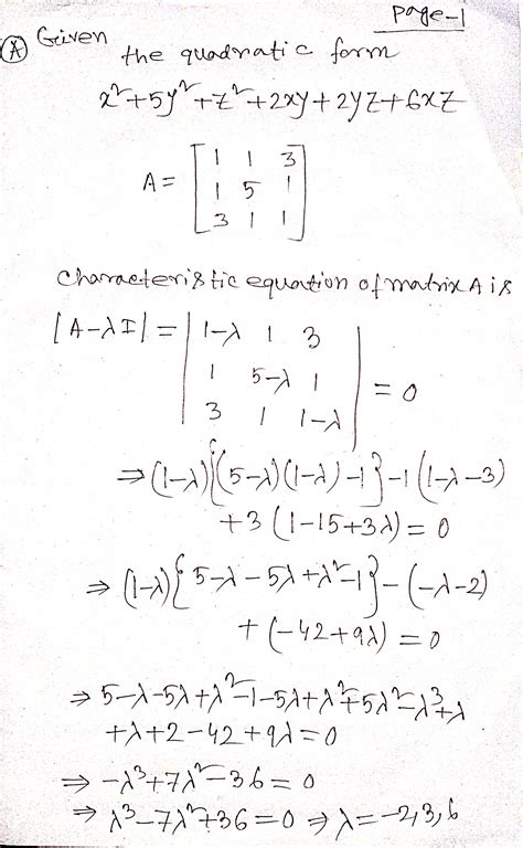 [Solved] Reduce the quadratic form x 2 + 5y 2 +z 2 + 2xy + 2yz + 6xz to ...