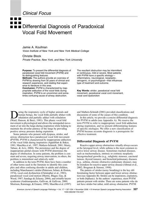 (PDF) Differential Diagnosis of Paradoxical Vocal Fold Movement