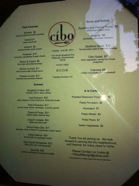 Cibo Menu, Menu for Cibo, Regent Square, Pittsburgh - Urbanspoon/Zomato