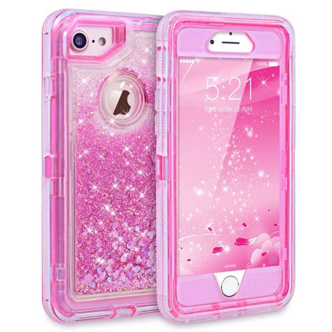 an iphone case with pink glitter on it