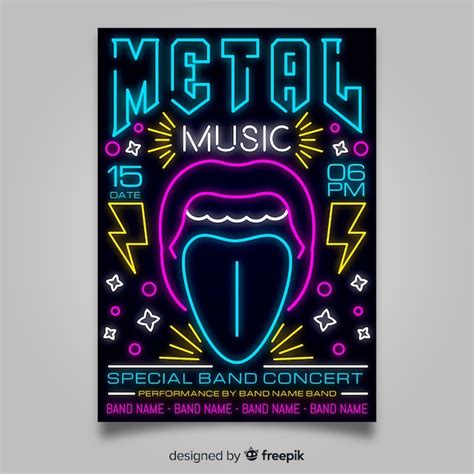 Free Vector | Neon music festival poster template