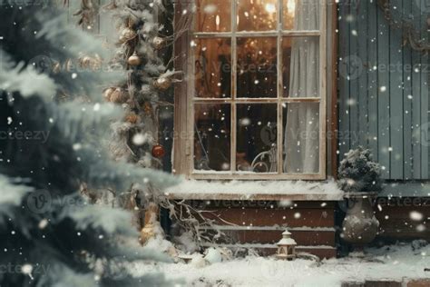 Snowy window with festive Christmas decorations.Generative AI 34746867 Stock Photo at Vecteezy