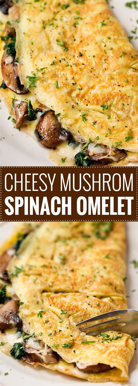 Cheesy Mushroom and Spinach Omelet - The Chunky Chef