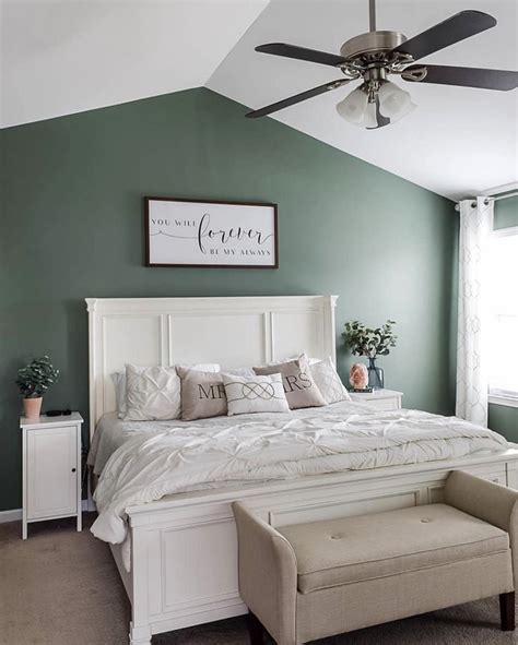 36 Inspiring Green Gray Interiors (with Paint Color Names) - Pursuit Decor | Green bedroom walls ...