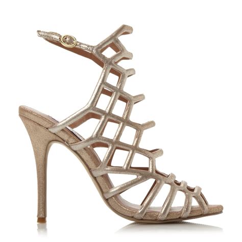 Steve madden Slither Caged Heel Sandals in Metallic | Lyst