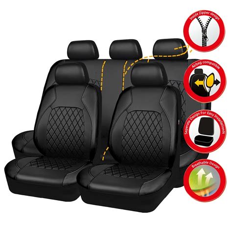 9pcs Set Pvc Quilted Leather Thread Pressing Faux Leather Car Seat Covers Full Set Airbag ...