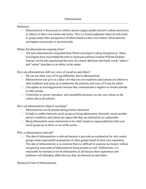 Sociology Notes on Ethnocentrism - Ethnocentrism Definition - Ethnocentrism is the process in ...