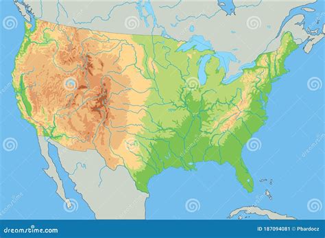 Mapa Físico Detallado De Estados Unidos De América. Ilustración del ...