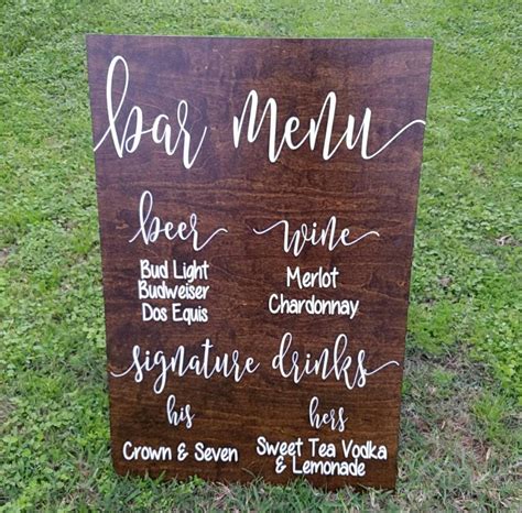 Wedding Bar Menu Wedding Bar Sign Wooden Bar Sign Rustic