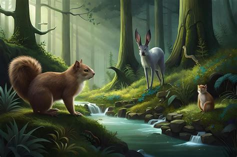 Premium AI Image | A magic animals in adark fantasy forest