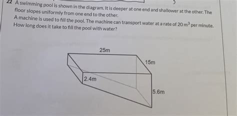 Solved: 22 A swimming pool is shown in the diagram. It is deeper at one ...