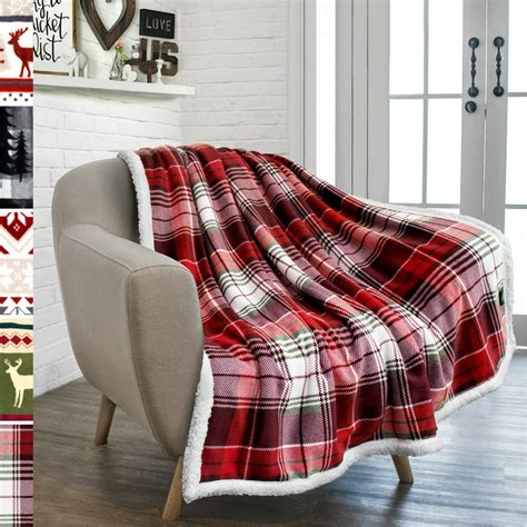 PAVILIA Christmas Plaid Blanket | Sherpa Fleece Flannel Throw Blanket | Christmas Plaid Warm ...