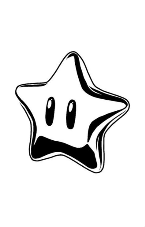 a black and white image of a star shaped object with two eyes on the side