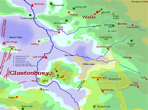 Ancient and sacred sites around Glastonbury - Glastonbury | Map of its Ancient Landscape and Ley ...