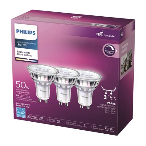 LED Glass Bulb - GU10 - 4 W - Bright White - 3/Pkg from PHILIPS | BMR